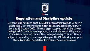 克洛普因不当行为被英足总罚款3万英镑 躲过禁赛罚单