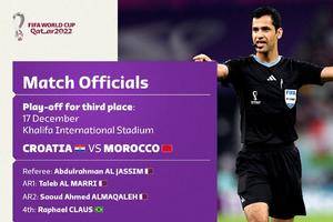 世界杯三四名决赛裁判安排：卡塔尔团队执法 贾西姆主哨