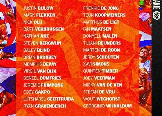 荷兰公布欧洲杯30人初选名单：范戴克、德容领衔 西蒙斯、德里赫特在列